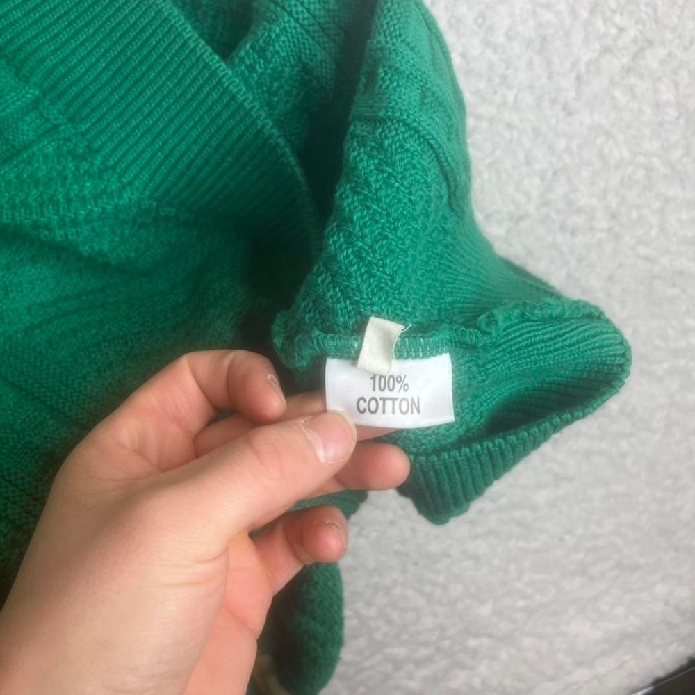 Vintage Blarney Woolen mills men green cable knit sweater fisherman Ireland L - Picture 5 of 7